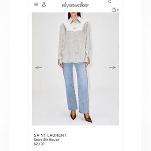 $2150 Saint Laurent Silk Stripe Blouse Craie Marine